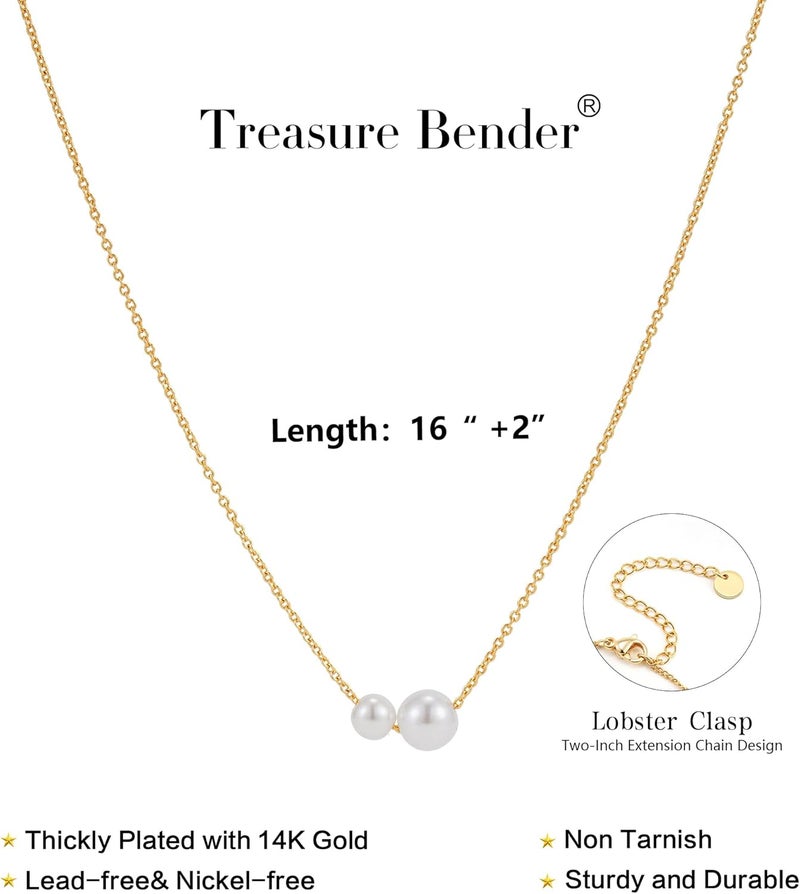 Treasure Bender Pearl Necklaces for Women Trendy, 14k Gold Plated Dainty Necklace Simple Pearl Drop Single Charm Pendant Necklace Birthday Wedding Gifts Gold Jewelry for Women - Image 3